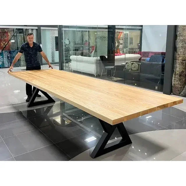 Solid Ash Dining Table With Black Steel X-Legs - Canada Tables