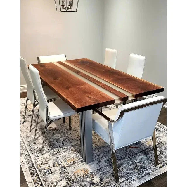 Modern Walnut Conference Table with White Epoxy Detail - Canada Tables