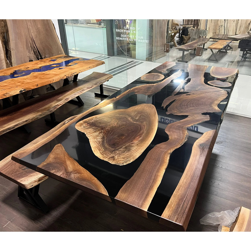 Dark Mirror Walnut & Epoxy Dining Table - Canada Tables