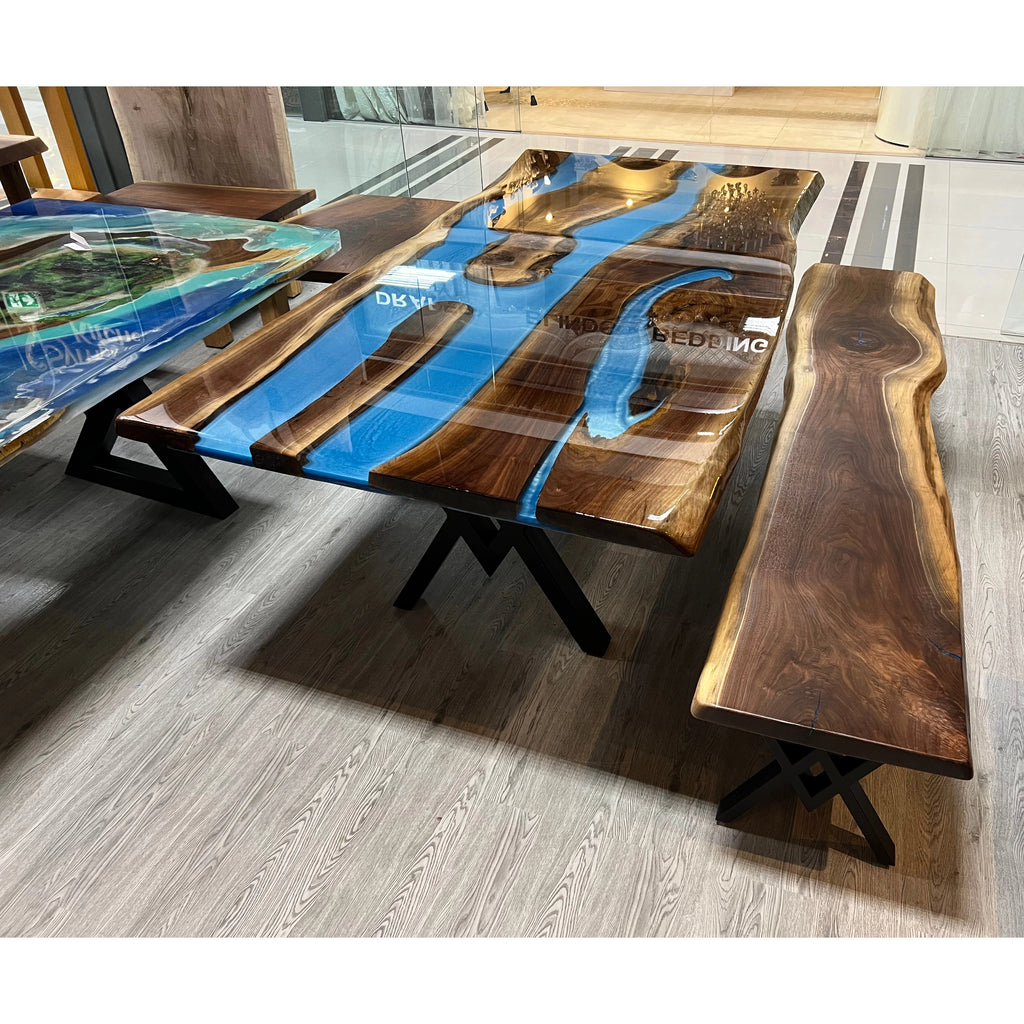 Walnut & Ocean Blue River Dining Table - Canada Tables
