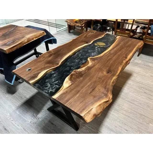 Obsidian Stream Epoxy Dining Table - Canada Tables