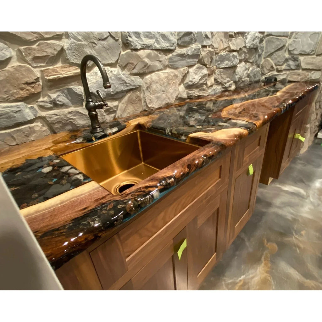 Epoxy River Kitchen Countertop with Gold Sink - Canada Tables