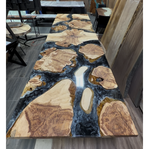 Live Edge Epoxy Resin Boardroom Table – Natural Wood Conference Table  Description:
