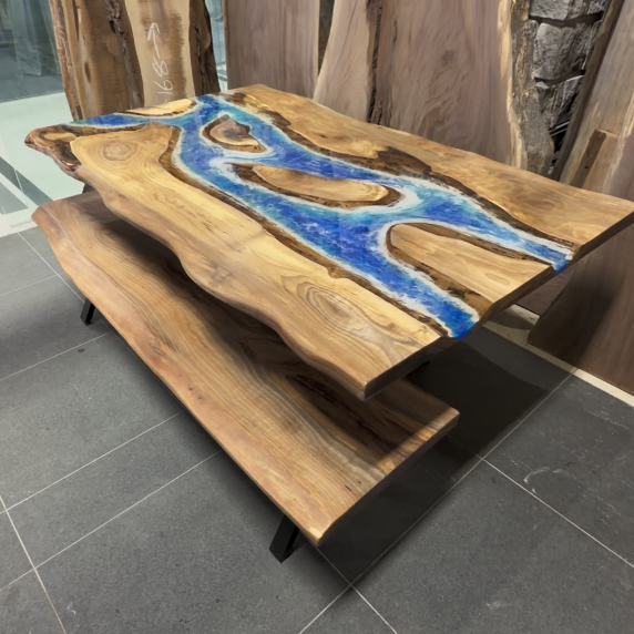 Blue Epoxy River Live Edge Boardroom Table – Solid Wood Conference Table