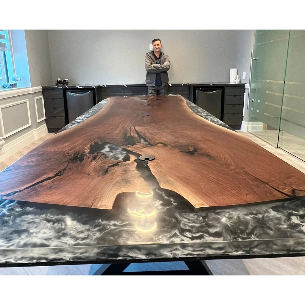 Extra Large Walnut Dining Table with Black Pearl Epoxy - Canada Tables