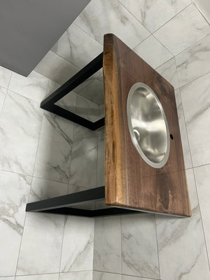 Live Edge Walnut Bathroom Vanity With Stainless Steel Sink - Canada Tables