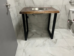 Live Edge Walnut Bathroom Vanity With Stainless Steel Sink - Canada Tables