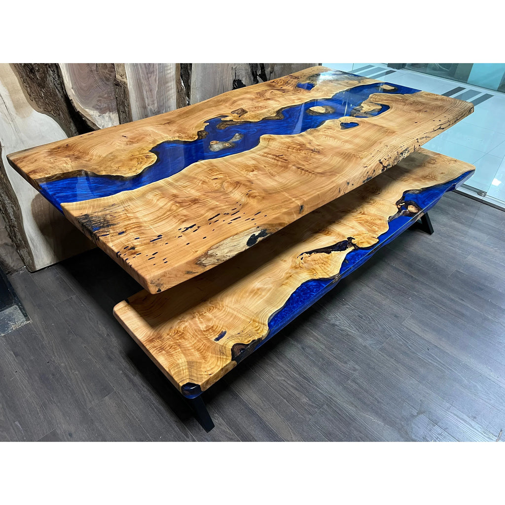 River Blue Maple Epoxy Dining Table - Canada Tables