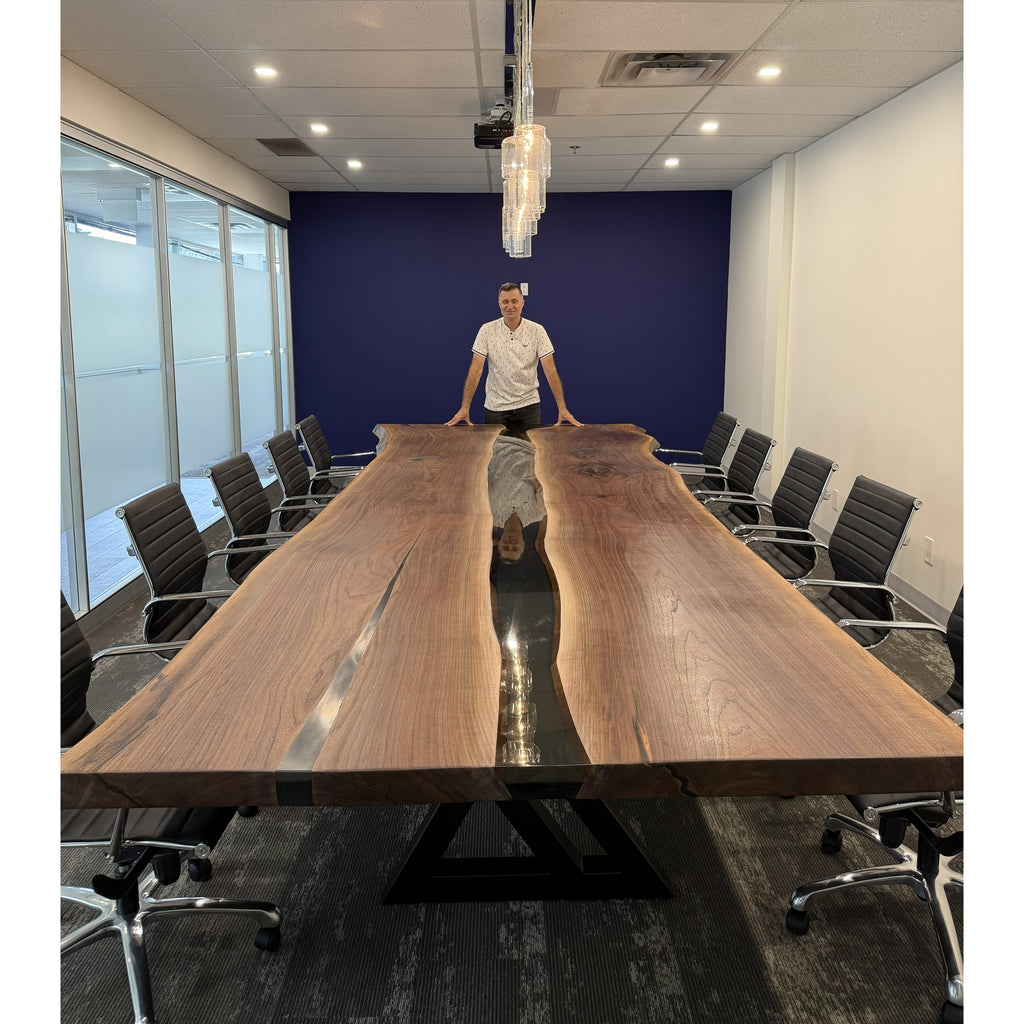 15' x 6' Black Walnut River Boardroom Table