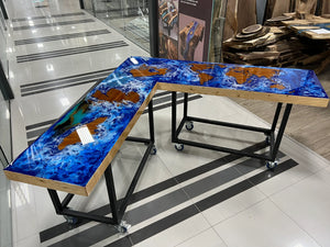 L-Shaped Ocean Map Epoxy Desk – World Resin & Wood - Canada Tables