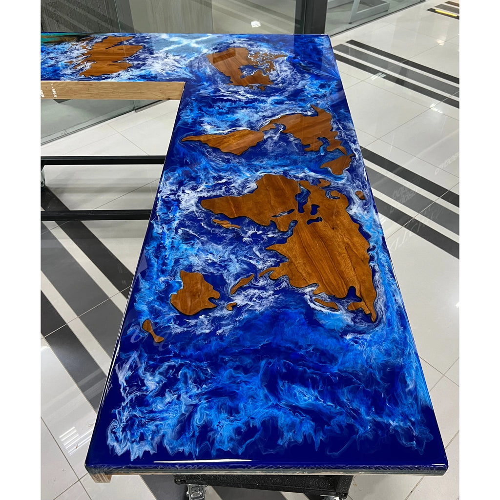 L-Shaped Ocean Map Epoxy Desk – World Resin & Wood - Canada Tables