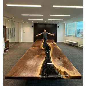 Executive Walnut Dining Table with Black Epoxy River - Canada Tables