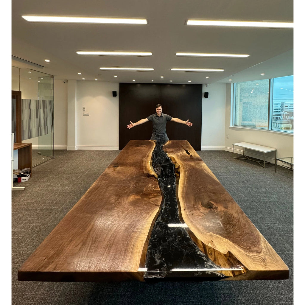 Executive Conference Table – Black Epoxy River & Walnut Wood – CanadaTables
