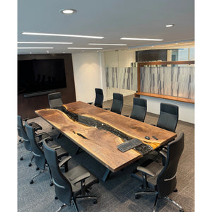 Executive Walnut Dining Table with Black Epoxy River - Canada Tables