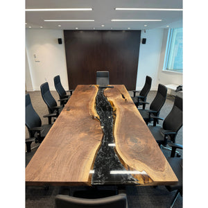 Executive Walnut Dining Table with Black Epoxy River - Canada Tables