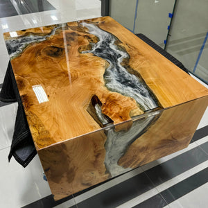 Burlwood & Silver Epoxy Block Coffee Table - Canada Tables
