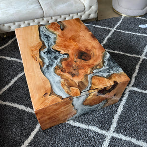 Burlwood & Silver Epoxy Block Coffee Table - Canada Tables
