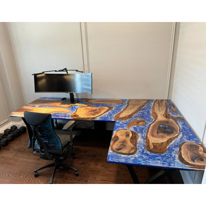 L-Shaped Epoxy Computer Desk – Ocean Resin & Wood - Canada Tables