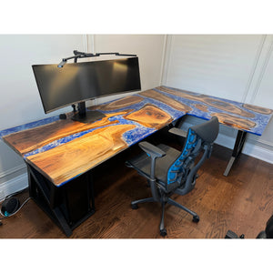 L-Shaped Epoxy Computer Desk – Ocean Resin & Wood - Canada Tables