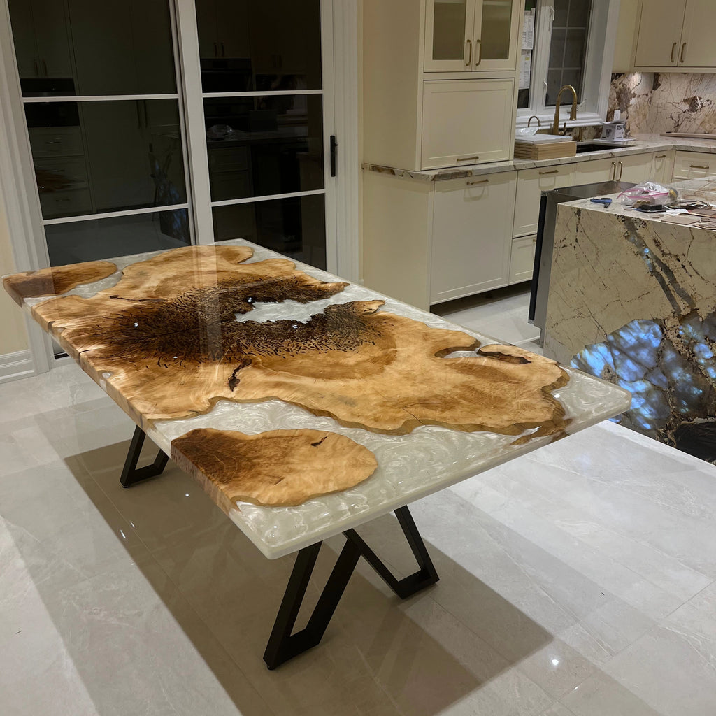 Maple Burl & Pearl Resin Dining Table - Canada Tables