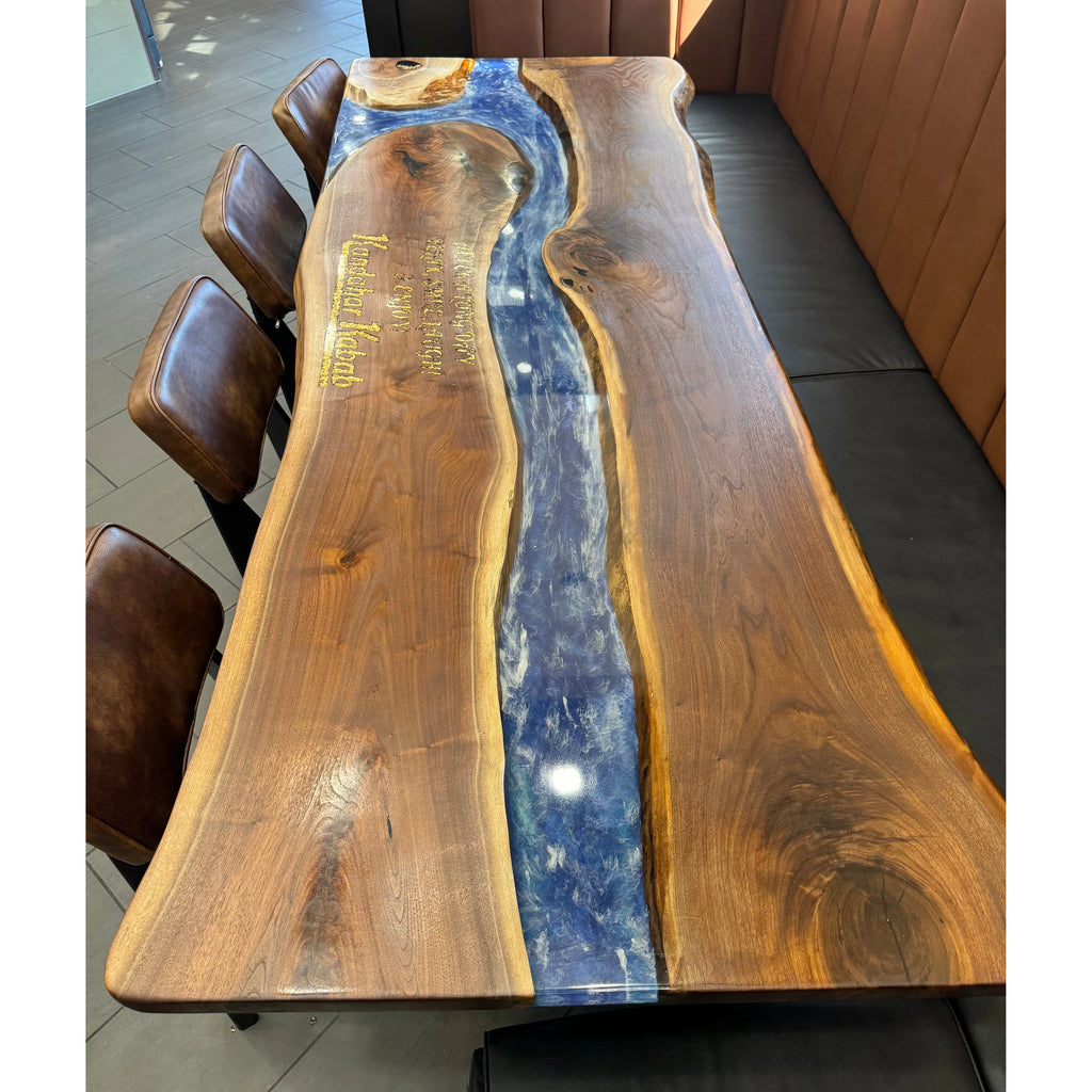 Black Walnut River Table with Blue Epoxy & 24K Gold Inlay - Canada Tables
