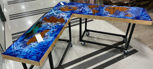 L-Shaped Ocean Map Epoxy Desk – World Resin & Wood - Canada Tables