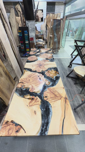 Live Edge Epoxy Resin Boardroom Table – Natural Wood Conference Table  Description:
