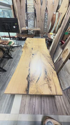 Video of the 146-inch live edge Canadian white oak dining table with black epoxy — handmade in Toronto by CanadaTables