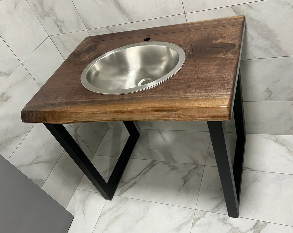 Live Edge Walnut Bathroom Vanity With Stainless Steel Sink - Canada Tables
